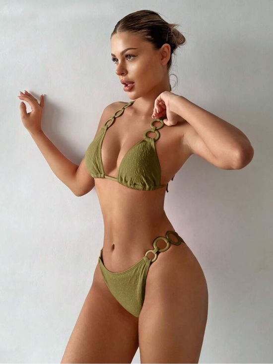SHEIN Other - Olive green ring detail textured bikini S euro summer resortwear tulum swimwear